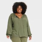 Women's Plus Size Long Sleeve Embroidered Top - Knox Rose Green