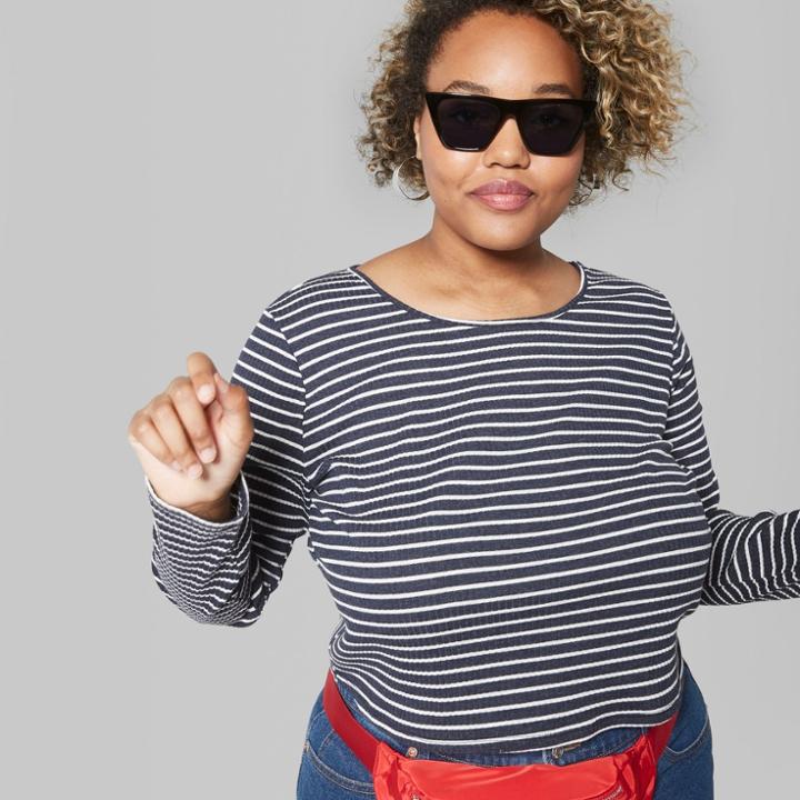 Women's Long Sleeve Striped Crew Neck T-shirt - Wild Fable Navy/white