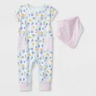 Baby Girls' 2pc Short Sleeve Floral Pocket Romper And Bib Set - Cat & Jack Green/pink