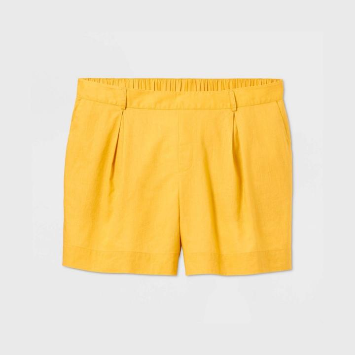 Women's Plus Size Linen Shorts - Ava & Viv Yellow X, Women's