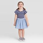 Toddler Girls' Chambray Striped Dress - Cat & Jack Navy 12m, Toddler Girl's, Blue