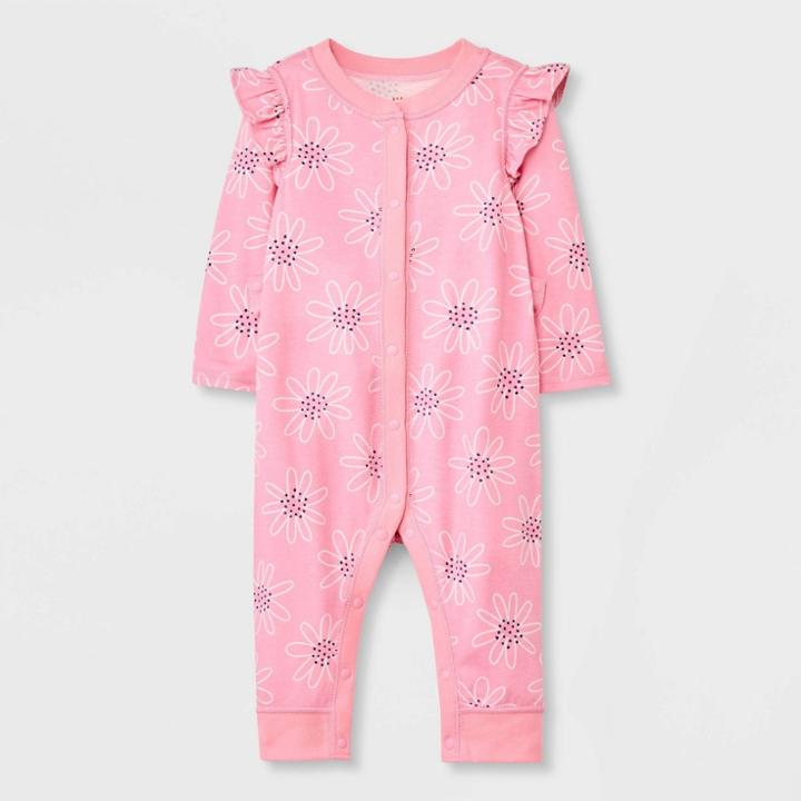 Baby Girls' Daisy Adaptive Long Sleeve Snap Pants Romper - Cat & Jack Pink