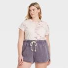 Women's Plus Size Tie-dye Short Sleeve T-shirt - Universal Thread Cream/pink