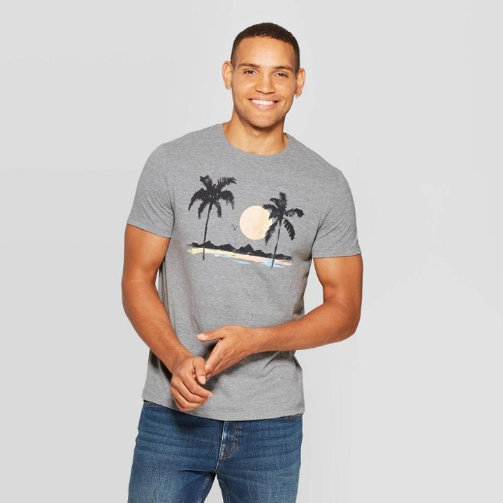 Petitemen's Printed Standard Fit Palm Scene Short Sleeve Crew Neck Graphic T-shirt - Goodfellow & Co Gray S, Men's,