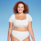 Women's Puff Sleeve Eyelette Bralette Bikini Top - Wild Fable White X