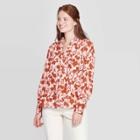 Women's Floral Print Regular Fit Long Sleeve Sweetheart Neck Chiffon Blouse - A New Day Pink