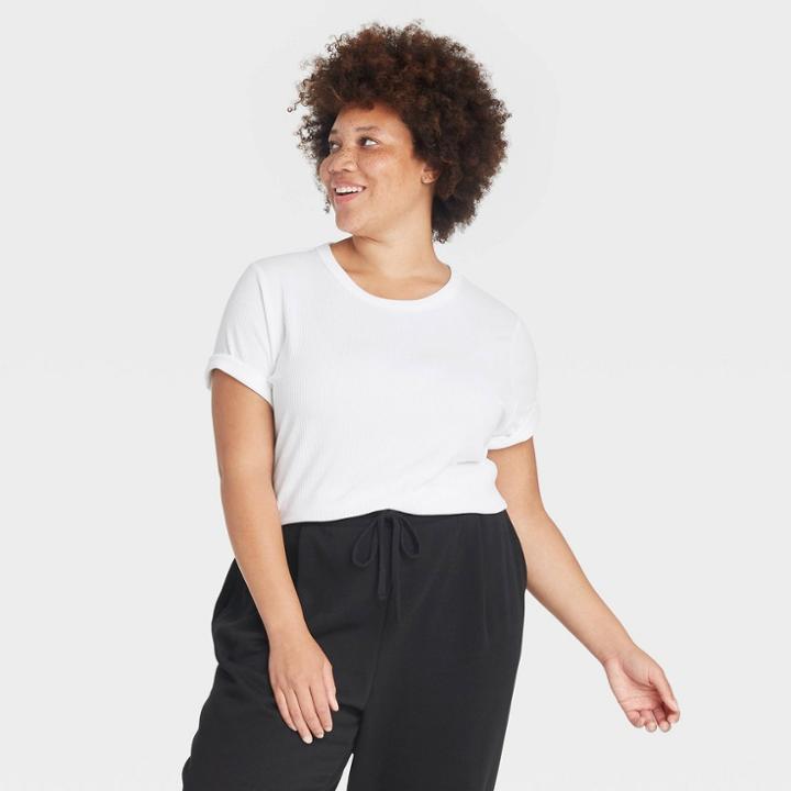 Women's Plus Size Short Sleeve Ribbed T-shirt - A New Day White