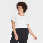Women's Plus Size Short Sleeve Ribbed T-shirt - A New Day White