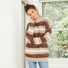 Women's Striped Mock Turtleneck Tunic Pullover Sweater - Universal Thread Brown