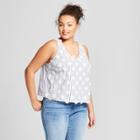 Women's Plus Size 3d Striped Floral Print Shell Tank - A New Day Blue/white