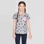 Girls' Short Sleeve Panda Print Pocket T-shirt Cat & Jack Heather Gray