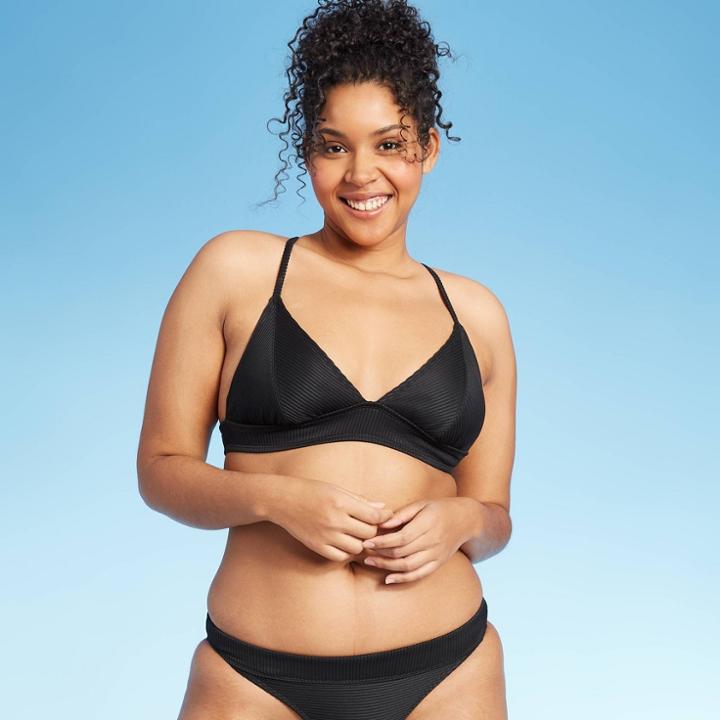 Women's Ribbed Triangle Bikini Top - Xhilaration Black L, Women's,