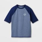 Boys' Raglan Wave Print Short Sleeve Rash Guard Swim Shirt - Art Class Blue