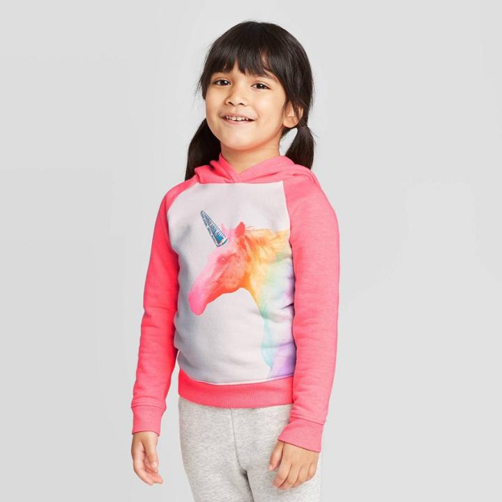 Toddler Girls' Unicorn Hoodie Sweatshirt - Cat & Jack Coral/gray 2t, Toddler Girl's, Pink