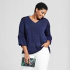 Women's Plus Size Flare 3/4 Sleeve Top - Ava & Viv Navy (blue) X