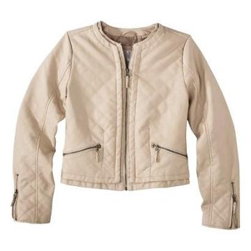 Xhilaration Junior's Quilted Faux Leather Jacket -cream