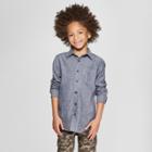 Boys' Long Sleeve Button-down Shirt - Cat & Jack Gray Xxl Husky, Blue