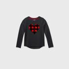 Girls' Long Sleeve Flip Sequin Buffalo Check Heart T-shirt - Cat & Jack Charcoal Gray