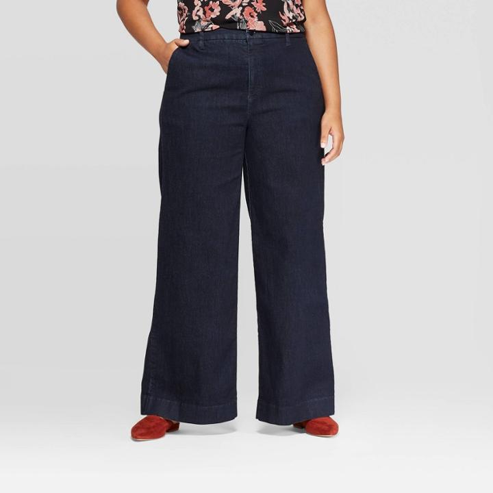 Women's Plus Size Wide Leg Denim Pants - A New Day Indigo
