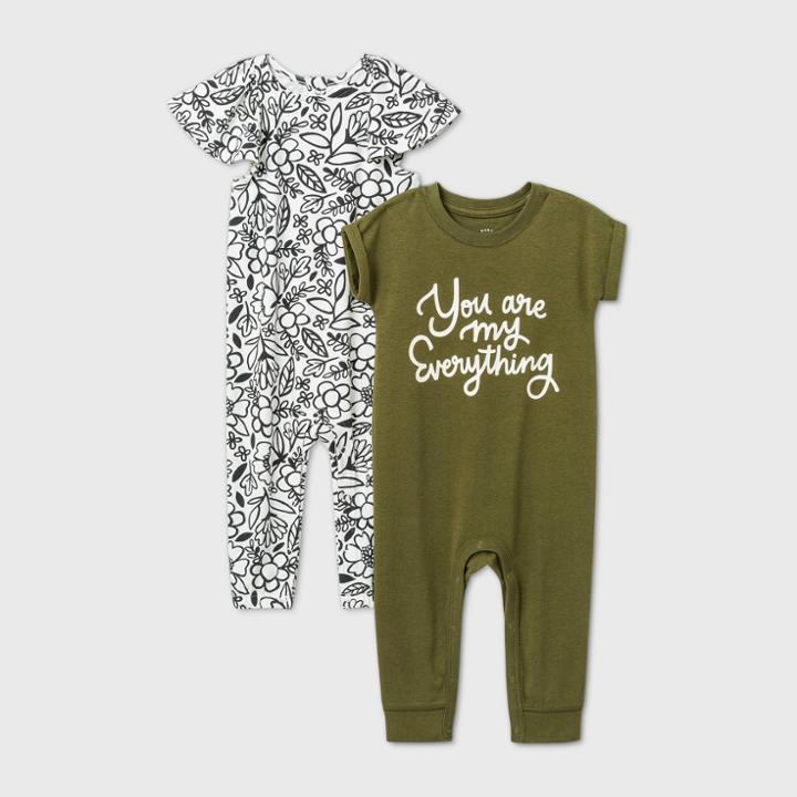 Baby Girls' 2pk 'you Are My Everything' Short Sleeve Romper - Cat & Jack Green