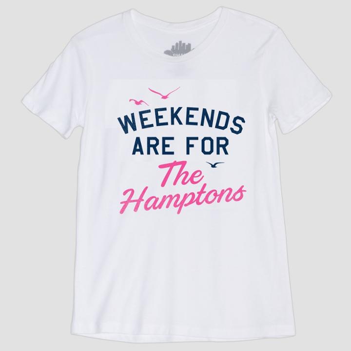 Women's Short Sleeve Weekends Are For The Hamptons Graphic T-shirt - Awake White