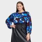Women's Plus Size Bishop Long Sleeve Blouse - Who What Wear Blue Floral