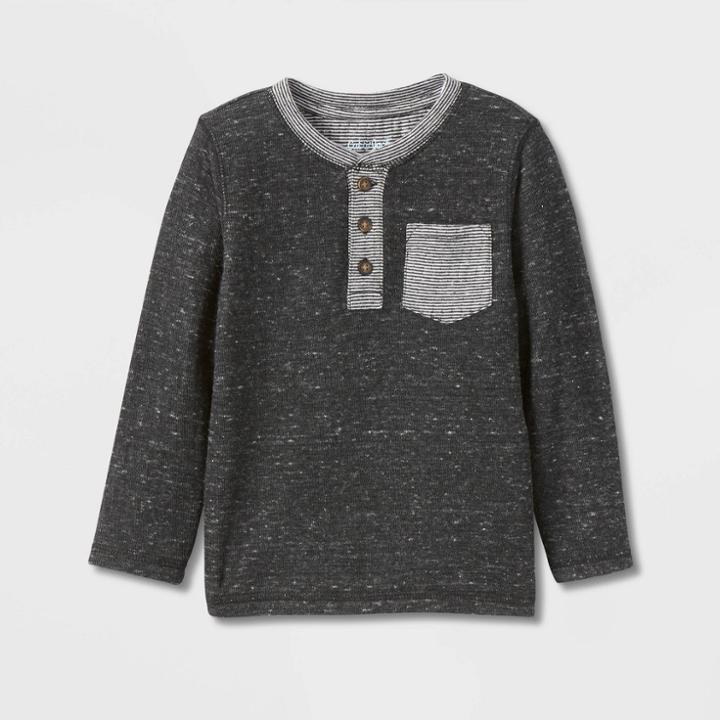 Toddler Boys' Double Knit Long Sleeve Henley T-shirt - Cat & Jack Black