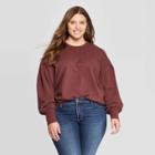 Women's Plus Size Puff Sleeve Crewneck Sweatshirt - Universal Thread Red