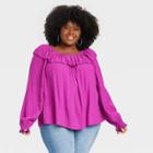 Women's Plus Size Balloon Long Sleeve Ruffle Top - Knox Rose Purple