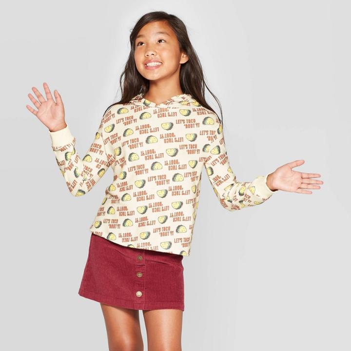 Girls' Print Hoodie - Art Class Beige