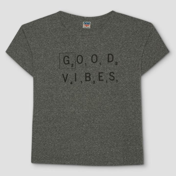 Junk Food Women's Plus Size Short Sleeve Scrabble Good Vibes Graphic T-shirt - Charcoal