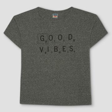 Junk Food Women's Plus Size Short Sleeve Scrabble Good Vibes Graphic T-shirt - Charcoal