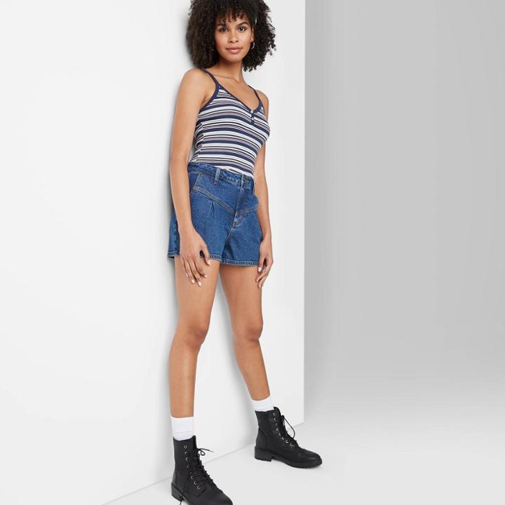 Women's Striped Button Detail Tank Top - Wild Fable Navy/white/coral Xs, Women's, Blue/white/pink