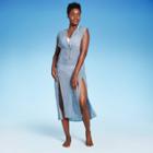Women's Tie-front Midi Cover Up Dress - Kona Sol Light Chambray