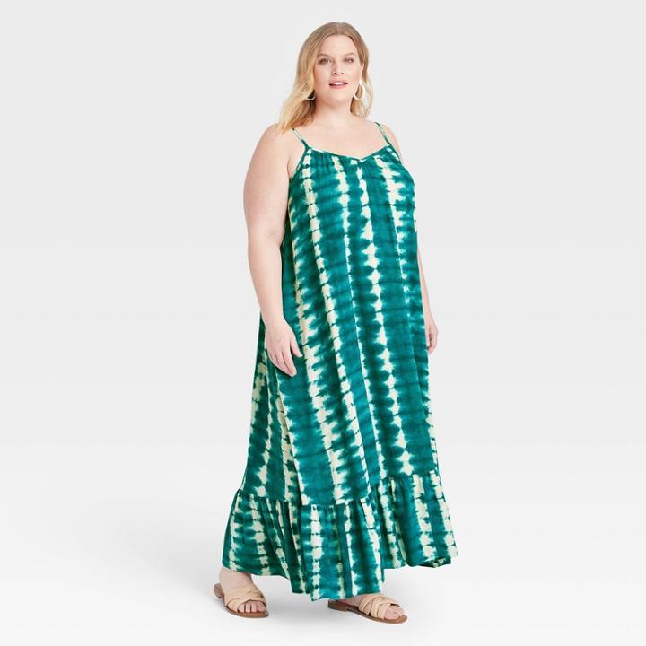 Women's Plus Size Sleeveless Floating Dress - Ava & Viv Teal
