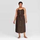 Women's Plus Size Striped Sleeveless Square Neck Midi Button Front Dress - Ava & Viv Black/white