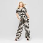 Women's Striped Short Sleeve Belted Wide Leg Jumpsuit - Who What Wear Black/yellow