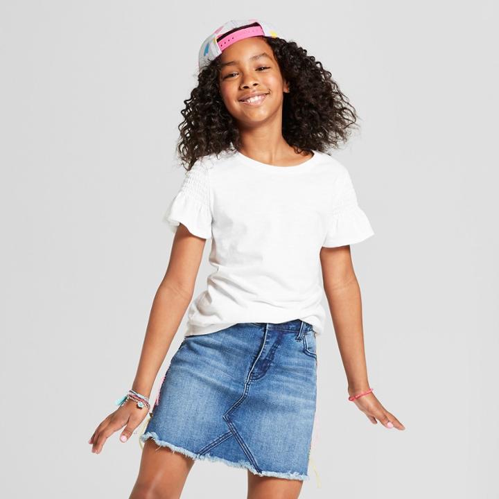 Girls' Smocked Short Sleeve Top - Cat & Jack White