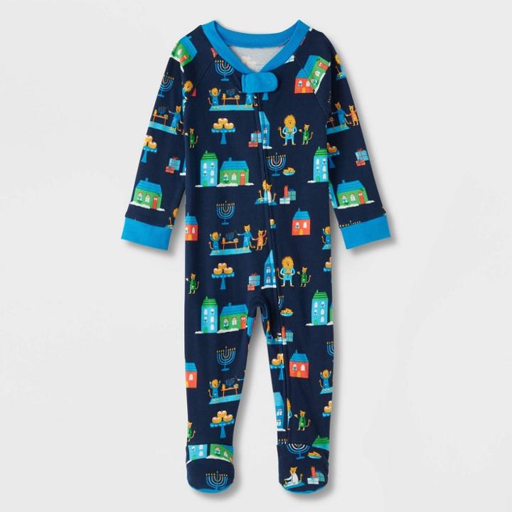 Baby Hanukkah Lions Print Matching Family Footed Pajama - Wondershop Navy