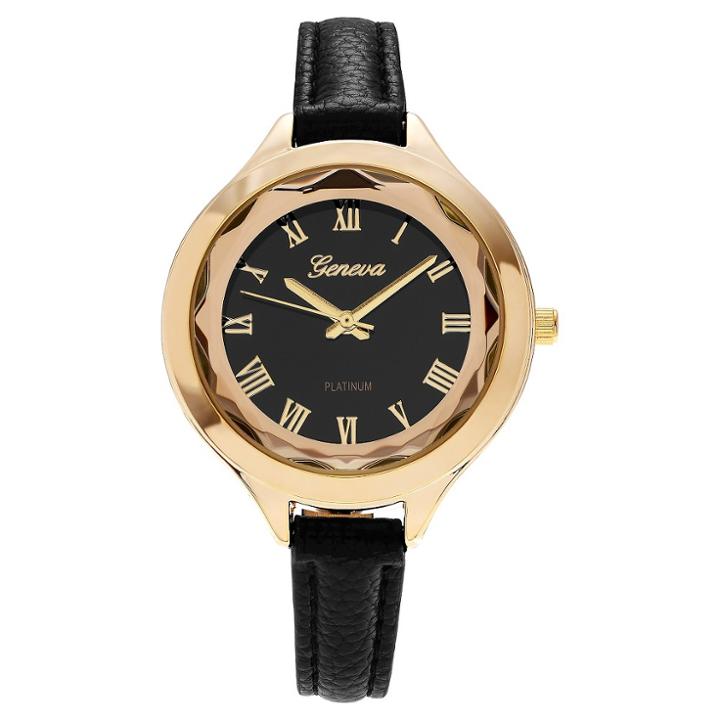 Women's Geneva Platinum Polished Croc Print Strap Watch - Black