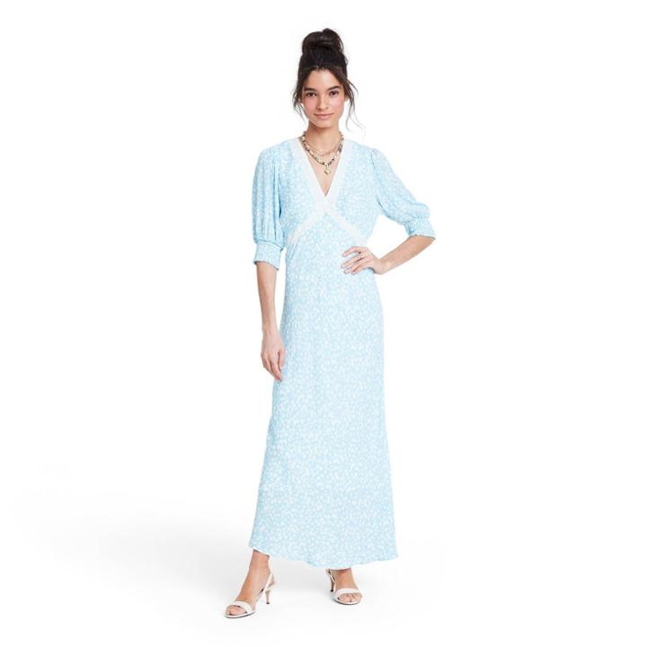 Floral Puff Sleeve Lace Inset Swing Dress - Rixo For Target Blue