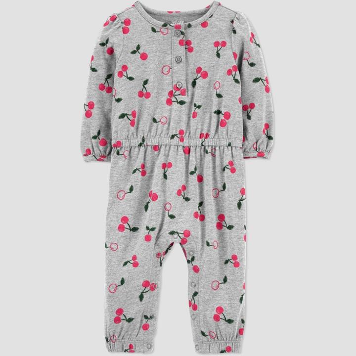Baby Girls' Cherry Romper - Just One You Made By Carter's Gray Newborn, Red/gray