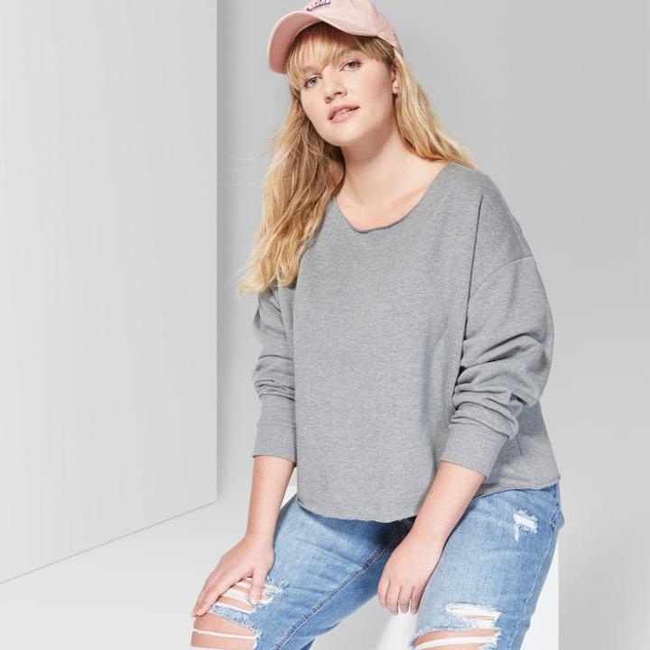 Women's Plus Size Raw Edge Crew Sweatshirt - Wild Fable Heather Gray