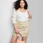 Women's Plus Size Notch Front Seamed Denim Mini Skirt - Wild Fable Floral Print