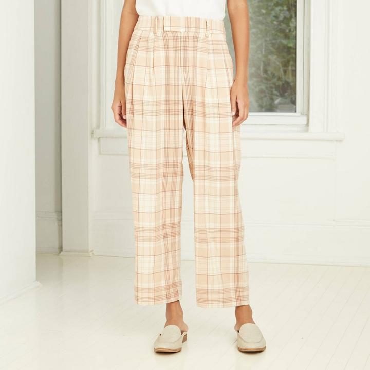Women's Plaid Straight Leg Trousers - Prologue Brown