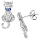 Journee Collection 2/5 Ct. T.w. Round-cut Cubic Zirconia Cat Stud Pave Set Earrings In Sterling Silver - Blue, Girl's