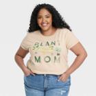 Mighty Fine Women's Plus Size Plant Mom Short Sleeve Graphic T-shirt - Beige