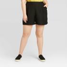 Women's Plus Size Linen Pull-on Shorts - A New Day Black 1x, Women's,