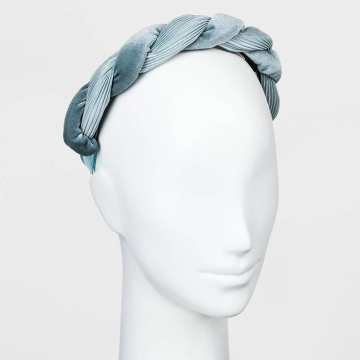 Satin And Velvet Pleated Twist Braid Plastic Headband - A New Day Blue