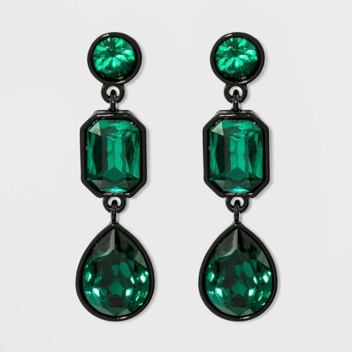 Linear Drop Round, Rectangular And Teardrop Stone Earrings - A New Day Dark Green